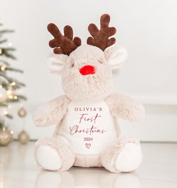 Personalised Christmas Teddy, Name 1st Christmas Reindeer, 1st Christmas Toy, Baby First Christmas, Christmas Baby Gift, Reindeer Soft Toy