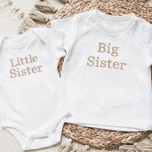 Embroidered Big Sister T-Shirt, Little Sister Sleepsuit, Big Sister Shirt, Big Sister Promotion, Baby Announcement,Sister Sibling Outfit