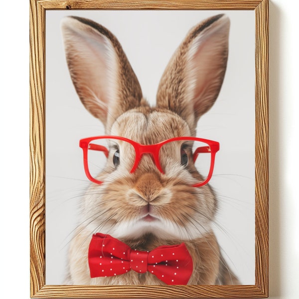 Lapin de Pâques, lapin avec des lunettes, art de lapin de Pâques, empreintes d'animaux, art mural de décoration intérieure, art mural imprimable, décoration pour enfants, cadeau de Pâques