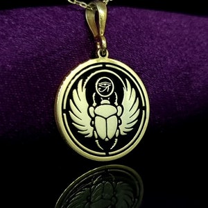 Gold Plated Egyptian Mythology Scarab Beetle Pendant, 925 Sterling Silver Egypt Bug Pendant for Mother&#39;s day gift, Eye of Horus Necklace