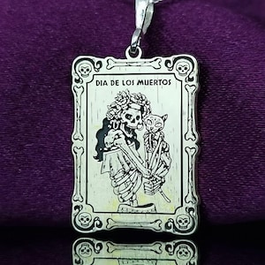 Pingente de Prata Dia De Los Muertos, Colar de Esqueleto de Gato Gótico, Joias Inspiradas em Cartas de Tarô, Arte de Caveira Mexicana, Presente Único para Amantes de Gatos
