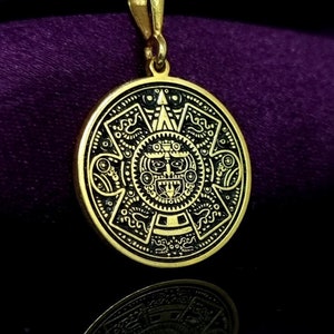 Aztec Mayan Calendar Necklace, Aztec Sun Stone Gold Plated Pendant, Ancient  Mesoamerican Charm Necklace, Jewelry Gift for Mexican friend
