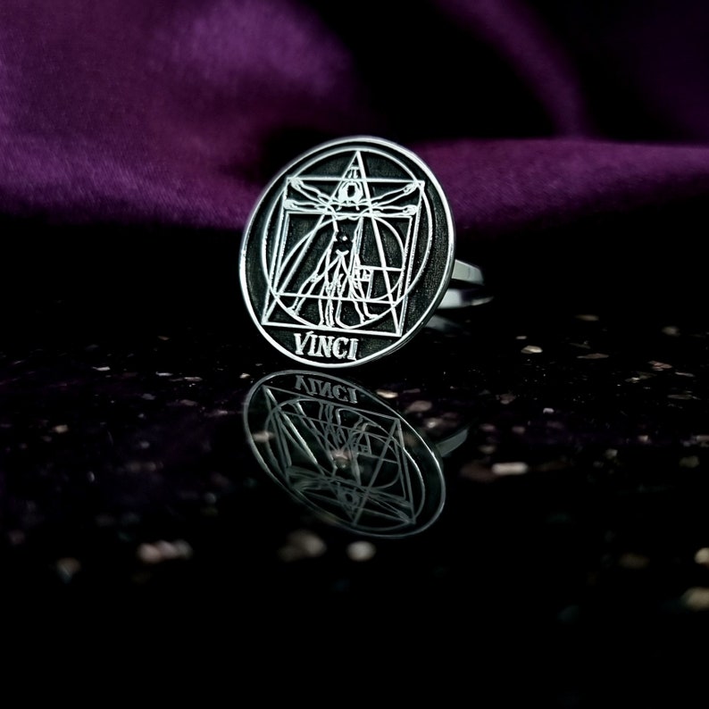 Pi Ring Leonardo Da Vinci Vitruvian Man 925K Sterling Silver Ring, Gold Plated ...