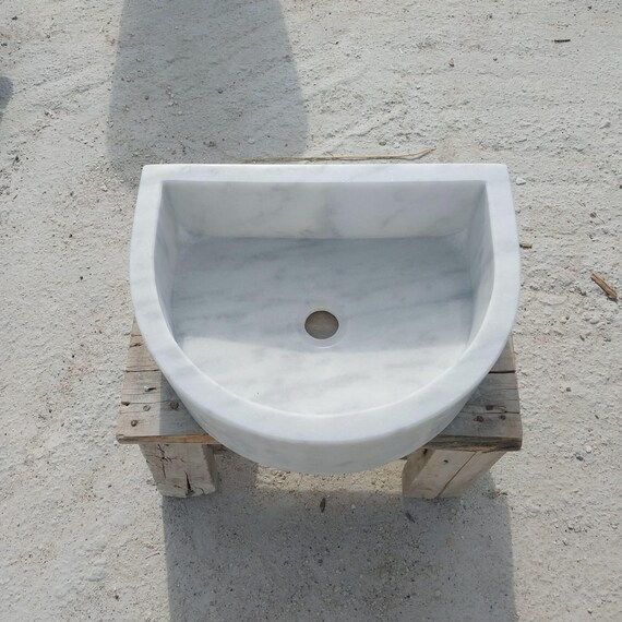 Handmade Calacatta White Marble Wall-Mounted Sink - 17.72" Width