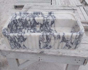 Handmade Calacatta Violet Marble Sink, Luxury Wall-Mounted Bathroom Basin