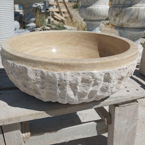Travertine sink outside natural