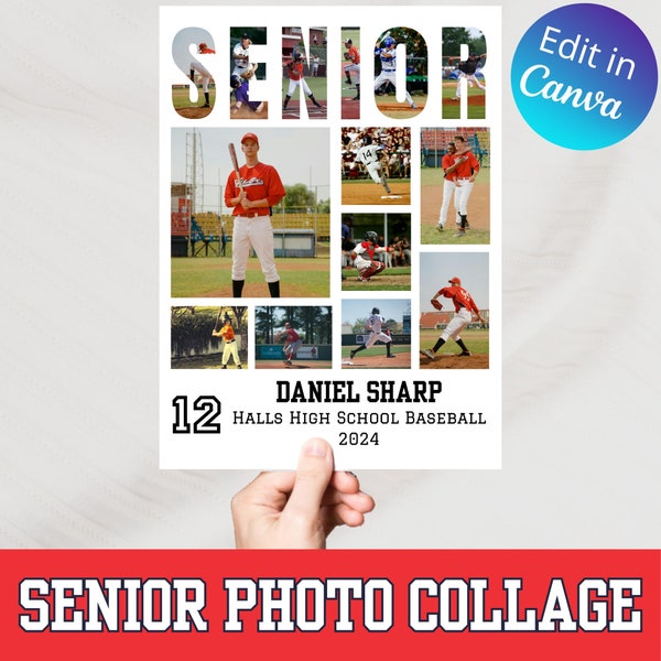 BASEBALL Senior Photo Collage, Editable Canva Template, Senior Gift, Printable, Poster, Photo Collage, Senior Award Banquet, Senior Night