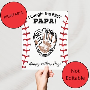 Manualidad de béisbol con huella de mano para el Día del Padre: Regalo para papá (Descarga instantánea en PDF)