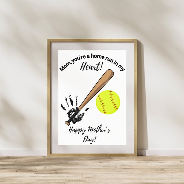 Mother's Day SOFTBALL Handprint Craft, Instant Download PDF, 1st Mothers Day Gift, Mothers Day DIY, Printable Keepsake, Toddler Craft