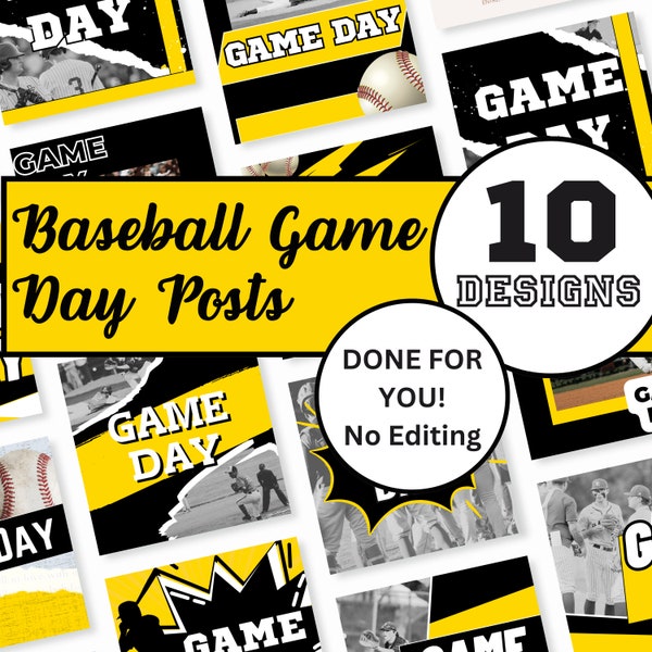 10 DONE FOR YOU Baseball Game Day Social Media Posts, Black & Yellow, Team Social Media, Athletics, Game Day Facebook, Game Day Graphic