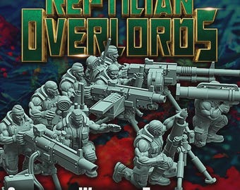 Spacenam Heavy Weapons Team - Jungle Sci-Fi 28mm resin prints - designed by Reptilian Overlords