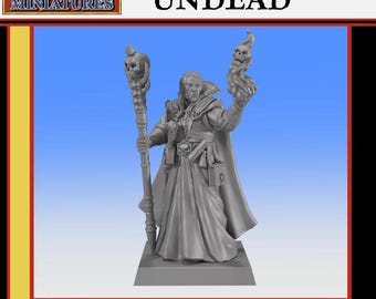 Nigromante con bastón - No muerto - 32 mm o 28 mm de Monstrous Encounters