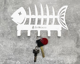 Key holder - White Fish, Key storage, Wall metal key shelf