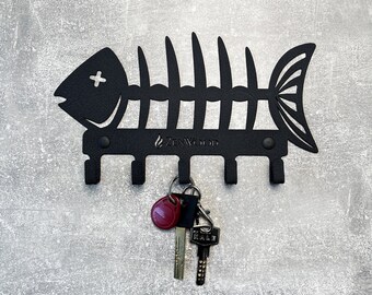 Porte-clés - Poisson noir, Étagère à clés murale en métal, Rangement pour clés