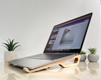 Wood laptop holder for desk, MacBook riser, Computer stand for laptop, Laptop riser wood, Wood desk organizer, Wooden laptop stand