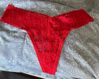 Red lace thong (worn)