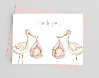Twin Baby Shower Thank You Cards: Stork Design, Pack of 10