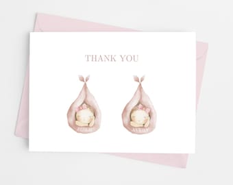 Personalized Twin Baby Shower Thank You Cards - Set of 10