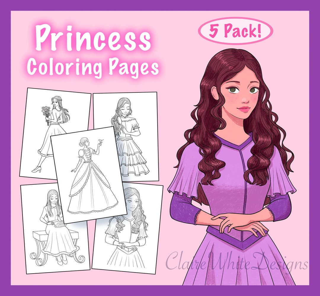 Coloring Pages Princess and Fashion Themed Pack for Kids and Adults Digital Procreate Girly and ...