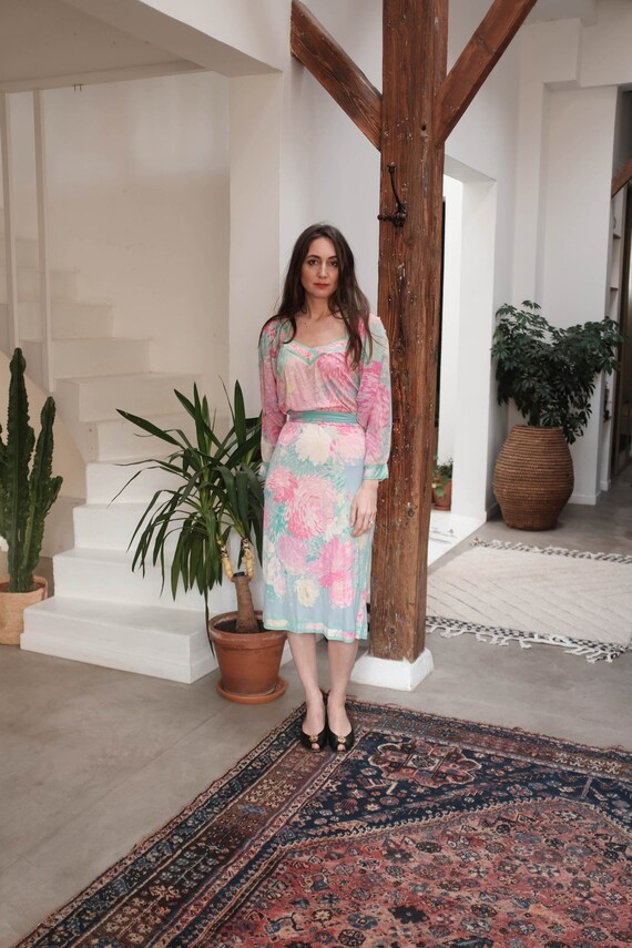 Robe fleurie rose Léonard vintage soie années 80