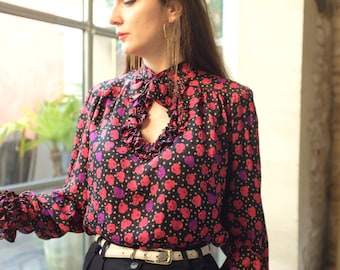 Nina Ricci 80s silk blouse, elegant blouse for women
