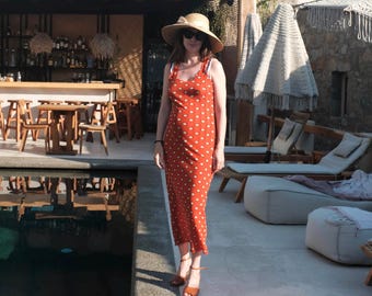 Jpg dress 90 s, casual fitted dress long orange, Jean-Paul Gaultier vintage long mesh dress