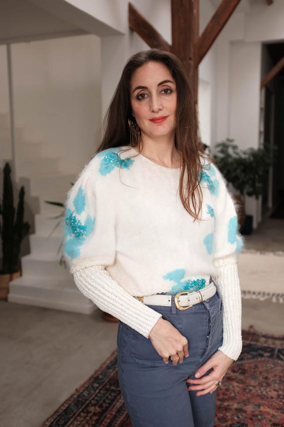 Pull mohair vintage Anny Blatt années 80 fait main, pull à