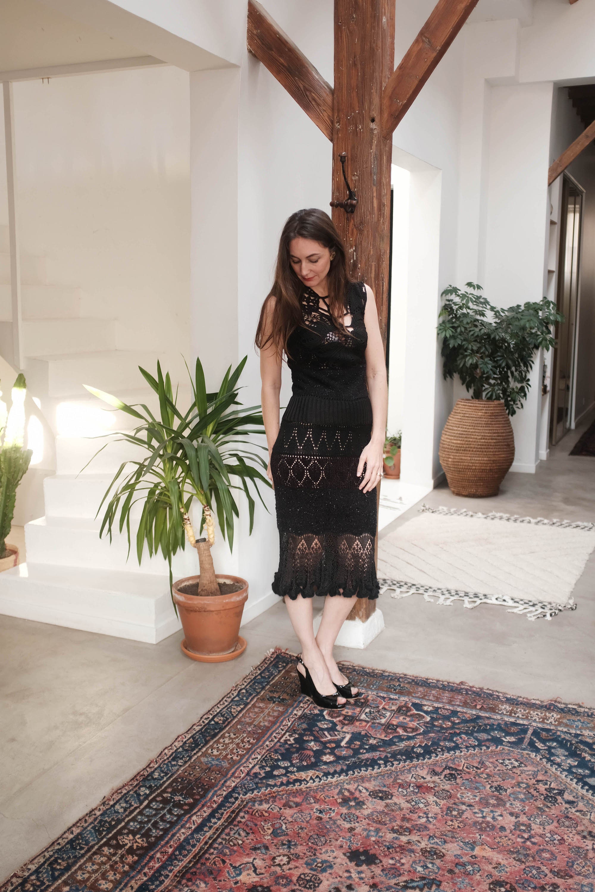 Christian Lacroix Bazar Fitted Dress, Vintage 90s Black