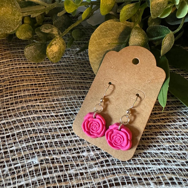 Polymer Clay Earrings - Simple Rose Dangles