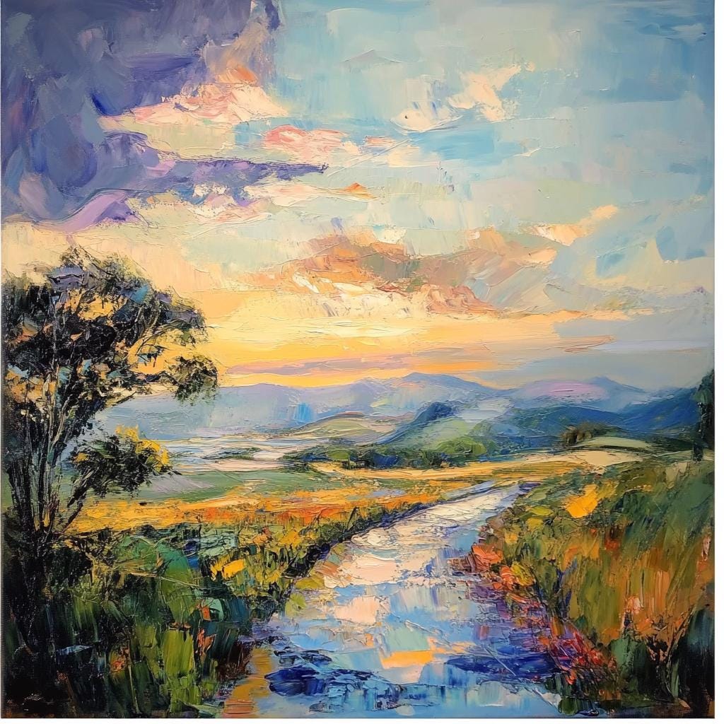 Textured Oil Landscape, Colourful Landscape Oil Painting