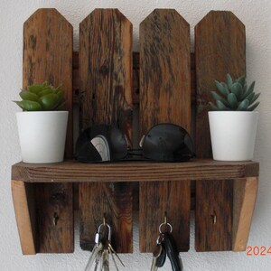 Reclaimed Picket Fence Key Holder with Shelf: Wall Mounted Organizer