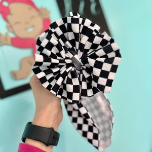CHECKER PRINT: Checker bow, Baby bow, Baby headwrap, Stretchy fabric, Bullet, Nylon, Clip, Hairtie, Sailor bow, Headband