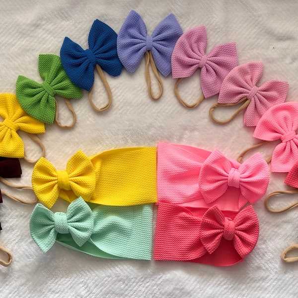SOLID: Baby bow, Baby headwrap, Hair Bow, Headwrap, Rainbow, Stretchy fabric, Bullet, Nylon, Clip, Hairtie