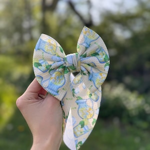 LEMONADE: Lemonade bow, Spring, Summer Bow, Baby bow, Baby headwrap, Stretchy fabric, Bullet, Nylon, Clip, Hairtie, Sailor bow, Headband