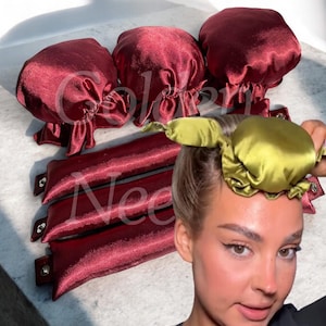 Silk satin overnight blowout heatless curler hair rollers snap button handmade best quality sleep bun no heat rollers with burgundy