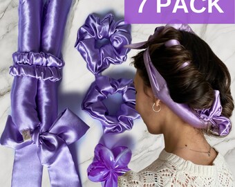 Hitzefreies Lockenwickler-Set aus Satin, 7er-Pack, 4 Haargummis, eine Haarspange und eine Tasche, Locken über Nacht, gesund, Strandwellen, Geschenke für Freundin, Frauen