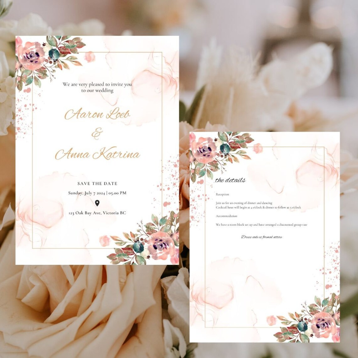 Floral Wedding Invitation Template Etsy