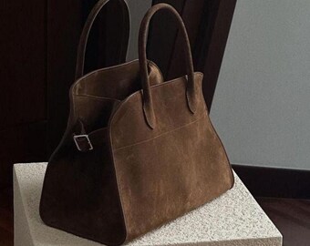 Handmade Chamois Bag Tote Bag Large Capacity Commuter Bag Business Trip Travel Bag Laptop Bag