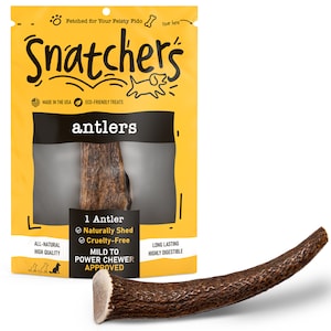 Masticable de asta de alce grande para perros – Golosinas orgánicas y naturales – Huesos de asta de larga duración para masticadores agresivos – Sin olor