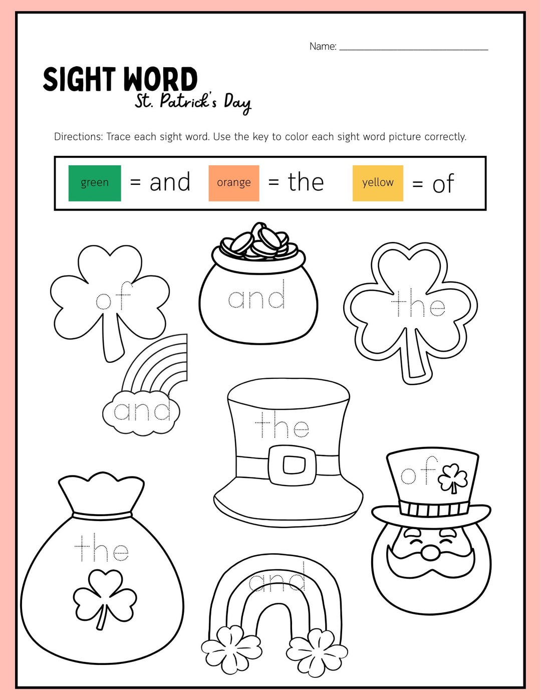 St Patricks Day Sight Word Coloring Page - Etsy Australia