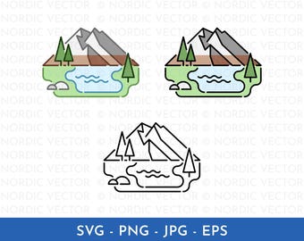Mountain Landscape Icon Illustration, Northern Nature Clip Art ︱ Alaska, Denali, Alps, Rockies ︱ Clip Art, Cartoon, Drawing ︱ SVG, PNG, EPS