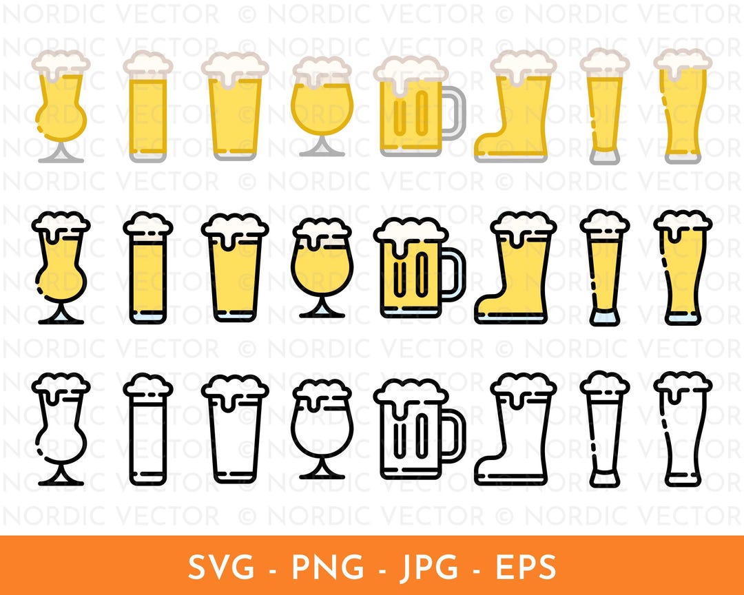 Beer Class Icon Beer Icon Set, Beer Glass Types, Clip Art Icon Bundle ︱ Outline, Line ...