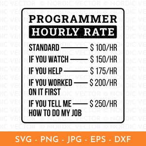 Programmer Hourly Rate Svg, Coder Svg, Funny Coding Quote Svg, Geek Png, Dxf ︱ Clipart, Cut File for Cricut, Silhouette, Sublimation Design