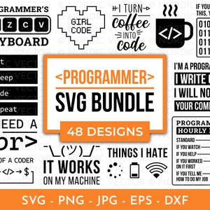 プログラマー SVG バンドル、コーディング クォート SVG、コンピューター オタク SVG、オタク SVG、Png、DXF ︱ クリップアート、Cricut 用カット ファイル、シルエット、昇華