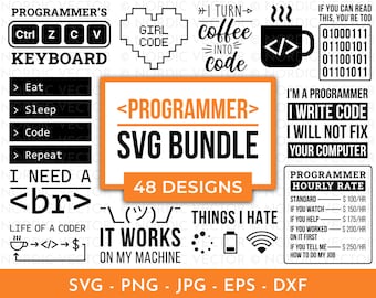 Paquete SVG programador, Cita de codificación Svg, Computer Geek Svg, Nerd Svg, Png, Dxf ︱ Clipart, Cortar archivo para Cricut, Silueta, Sublimación