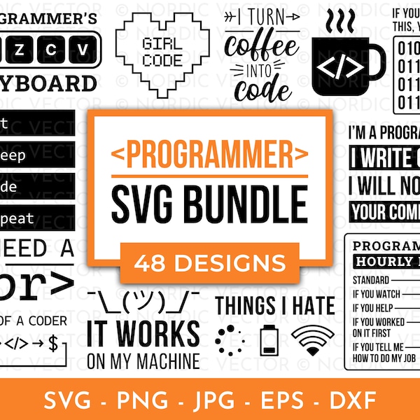 Programmierer SVG-Bundle, Coding-Zitat-Svg, Computer Geek-Svg, Nerd-Svg, Png, Dxf ︱ Clipart, Schnittdatei für Cricut, Silhouette, Sublimation