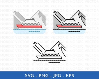 Cruise Ship Icon Illustration︱ North, Arctic, Sea, Mountain, Iceberg, Travel, Holiday, Vacation ︱ Clip Art, Cartoon, Drawing ︱ SVG, PNG, EPS