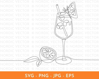 Summer Cocktail Line Art ︱ Minimal, Continuous Line Art, Single Line, One Line, Hand-Drawn Illustration, Bar Cart, Restaurant, SVG, PNG, EPS