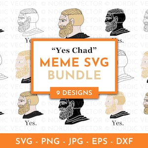 Sì Chad Meme Svg Bundle, Nordic Man Svg, Funny Meme Svg, Nordic Gamer Svg, Png, Dxf ︱ Clipart, File di taglio per Cricut, Silhouette, Sublimazione