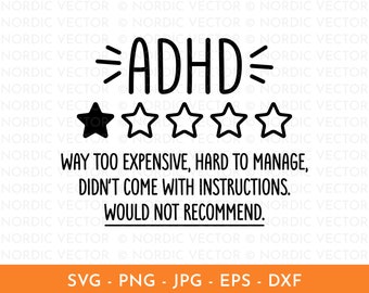 Funny Adhd Quotes Svg, 1 Star Review Svg, Adhd Png, ADHD Awareness Svg, Neurodiversity Png, Cut File for Cricut, Silhouette, T-Shirt Design